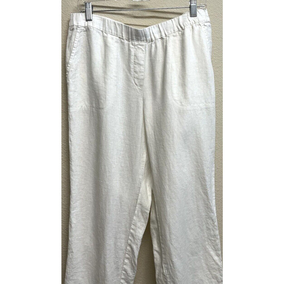 Pure Jill White Linen Pull on Pants Size M in White Roll Tab - Picture 1 of 13